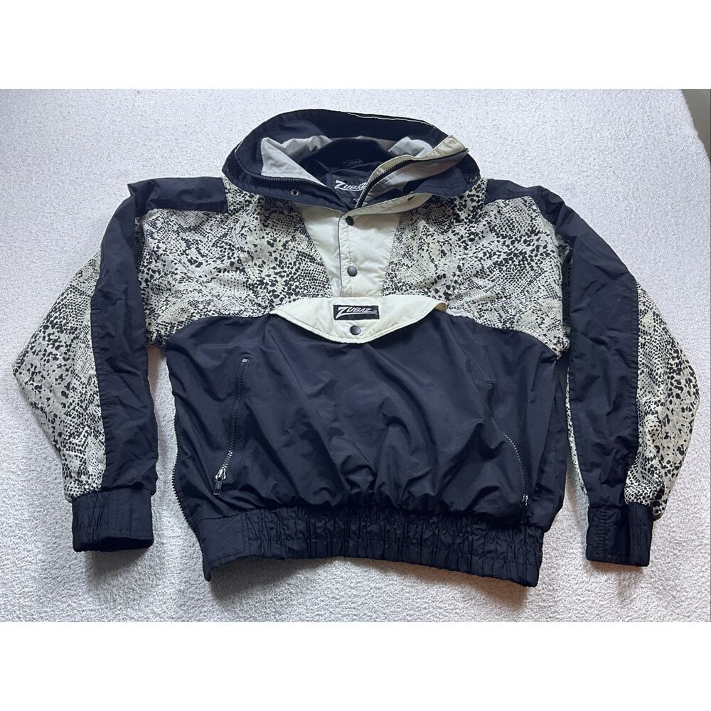 Zubaz Vintage Mens L Windbreaker Pullover Black Snakeprint See Description